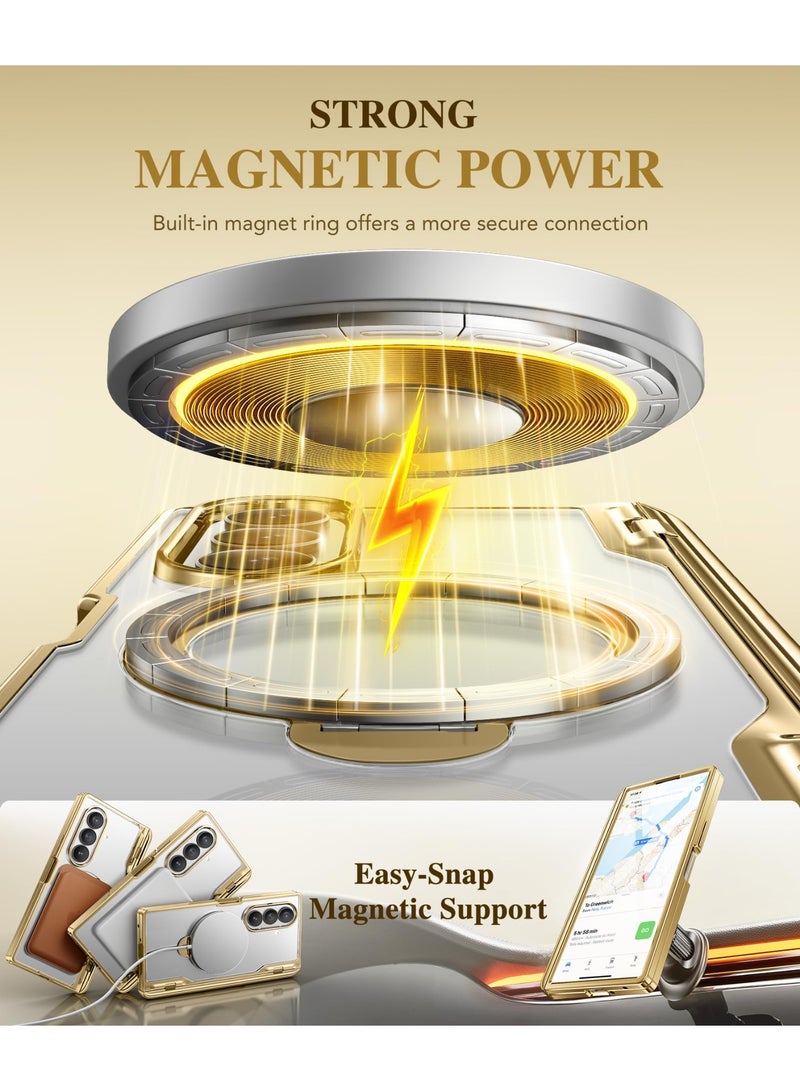 BERFY for Z Fold 7 Case with 360 Spin Magnetic Stand, Compatible with Magsafe, Built-in Screen Protector, Clear Plating Full-Body Shockproof Protective Phone Case for Samsung Galaxy Z Fold 7, Gold - Image 3